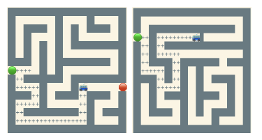 POPGym: two maze navigation environments used to benchmark partially observable reinforcement learning.